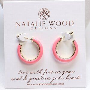 Natalie Wood Designs Gold Tone Pink Enamel Eclipse Hoop Earrings $46 New